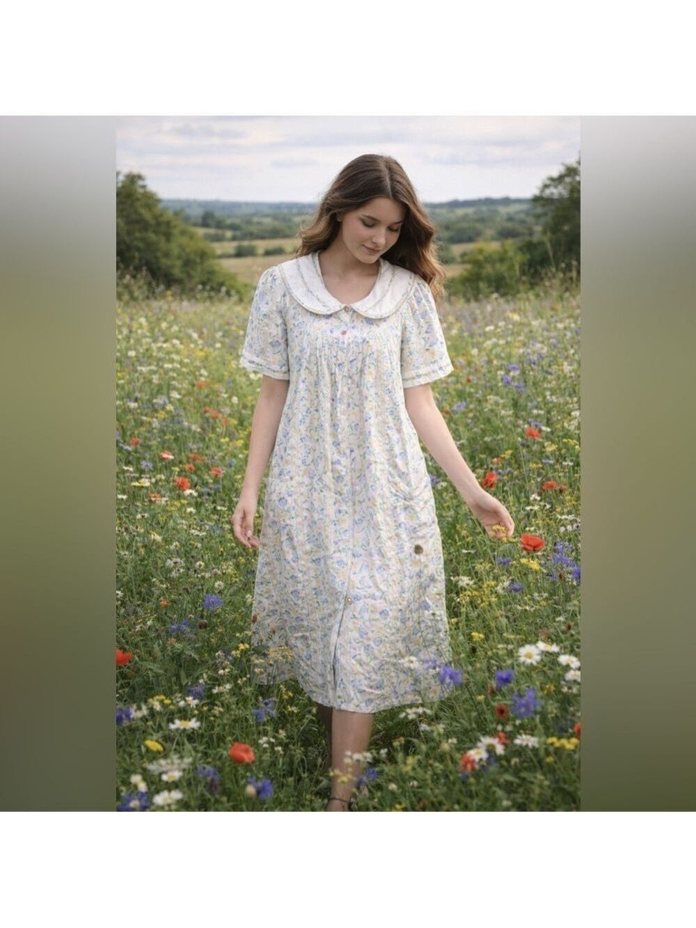 Vintage Floral Dress with Peter Pan collar Mumu • Cottagecore